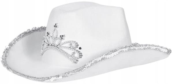 Vit cowboyhatt med silverdiadem för möhippa