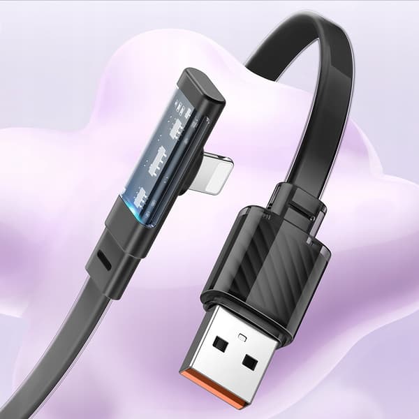 MCDODO Vinklet USB Lightning fladkabel 36W til iPhone 12 13 14 sort 2m