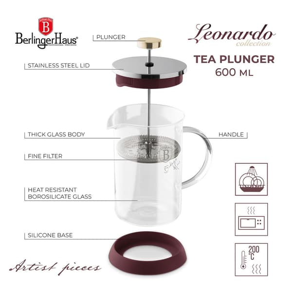 PISTON KAFFE- OG TEBRÆTTE 600 ml BERLINGER HAUS BH-8584 LEONARDO