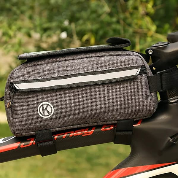 Cykeltaske til ramme med smartphone-etui, grå, to rum