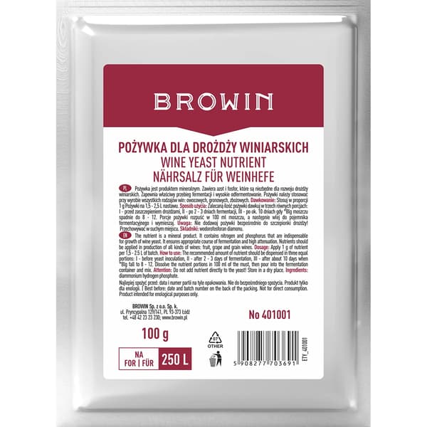 NÆRINGSINDHOLD 100 g for BROWIN vingær