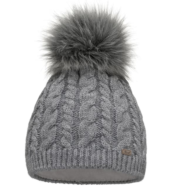 VARM DAMVINTERMÖSSA med pompom, fleecefodrad BEANIA Grå UNI