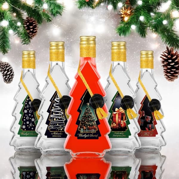 5x flasker JULETRÆ 500ml PYNTEDE JULEFLASKER til julelikørvin