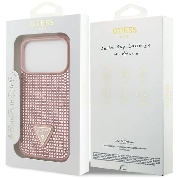 Guess Rhinestone Triangle Logo iPhone 17 Pro Etui - Pink