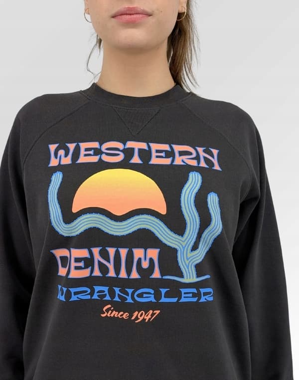 Wrangler Raglan Sleeve Crew bleknad bomullsdamtröja med tryck S