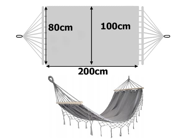 Hängmatta trä grå fransar 200X100 (20)