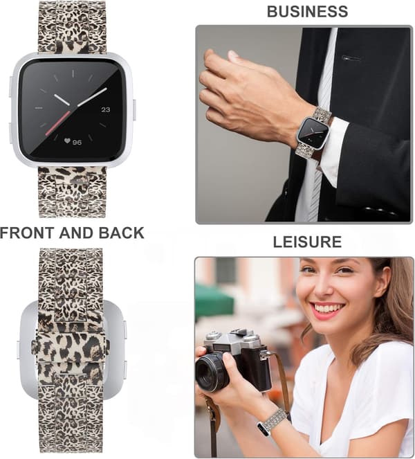 Fitbit Versa/Versa 2/LITE -kelloranneke, leopardinruskea, teräs