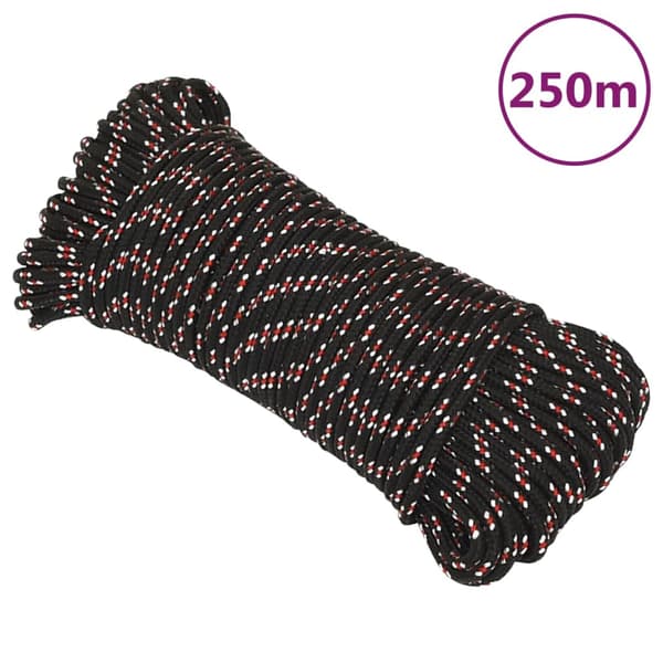 vidaXL sejltov, sort, 5 mm, 250 m, polypropylen