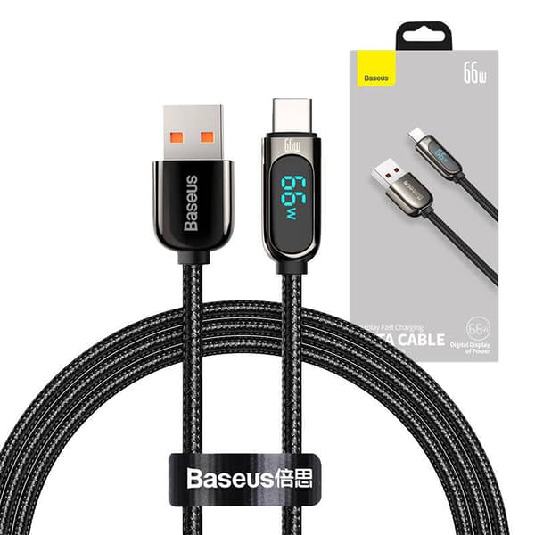 Baseus Display USB till USB-C-kabel, 66W, 1m (svart)