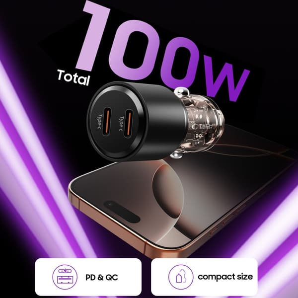 TECH-PROTECT CC03 2-PORTARS BILLADDARE PD100W SVART