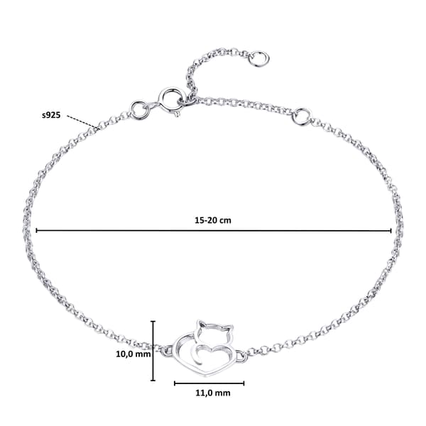 Silverarmband med hjärtformad katt, silver 925