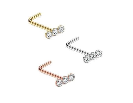 Näsring med zirkoner, guld - NS-015 0.8/6.5