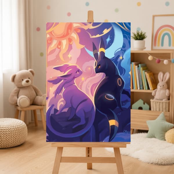 Pokémon måla efter nummer-bild med ram Umbreon och Espeon 50x70 cm
