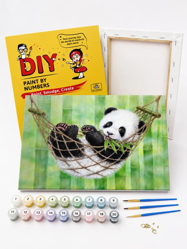 Målning med siffror med ram söt panda 50x40 cm