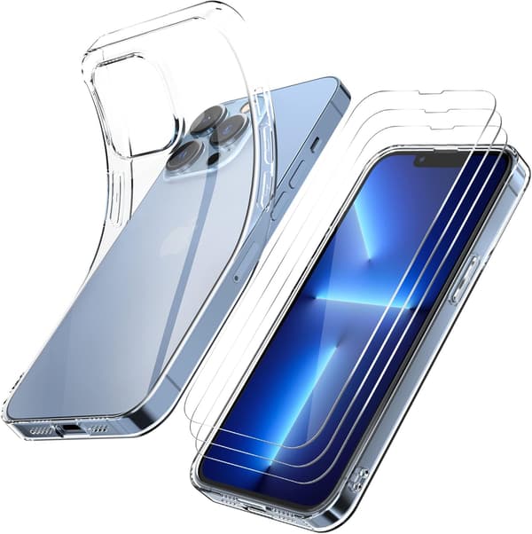 ETUI TIL APPLE IPHONE 13 PRO MAX SILIKONE + 3x HÆRDET GLAS A2484
