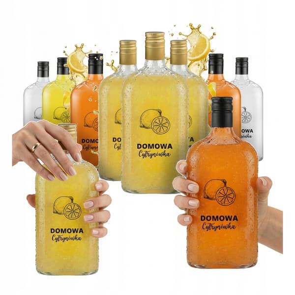 10x Klassiska flaskor 500ml tryckt hemlagad citronlikör i glas
