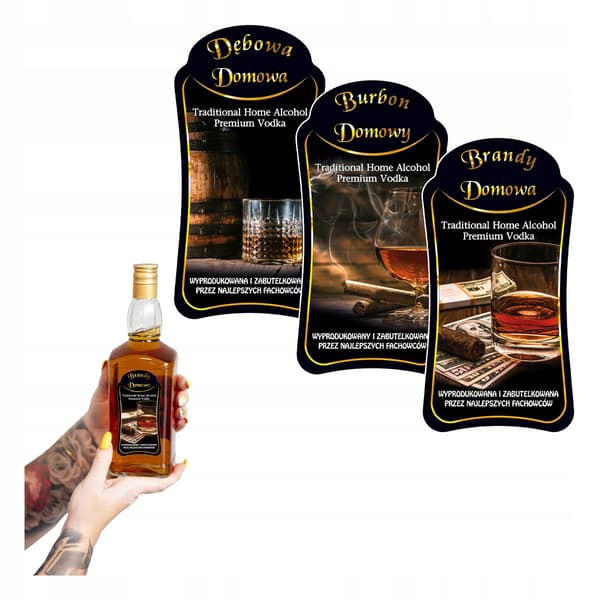 10x flasketiketter DĘBOWA BOURBON BRANDY FLASKOR ALKOHOL