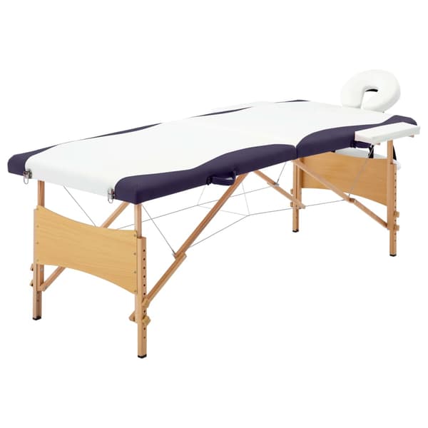 vidaXL foldbart massagebord, 2-zoner, træ, hvid og lilla