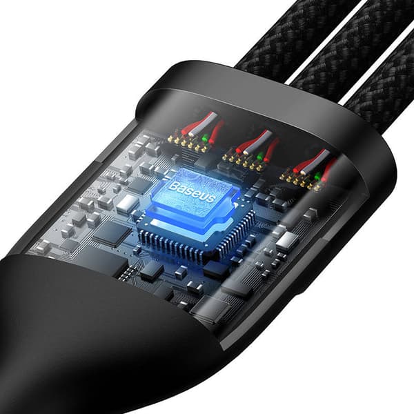 Baseus Flash Series 3-i-1 USB-kabel, USB-C + micro-USB + Lightning, 100W, 1,2m (svart)