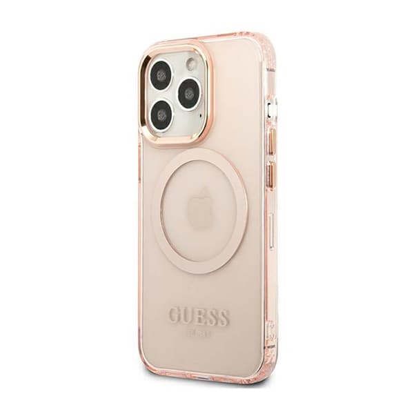 Guess Gold Outline Translucent MagSafe - iPhone 13 Pro cover (lyserød)
