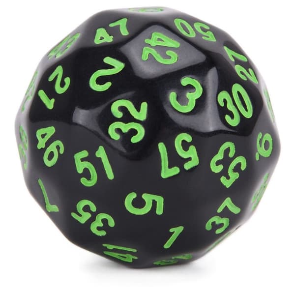 RPG-tärningar sextiosidiga D60 svarta och gröna tärningar