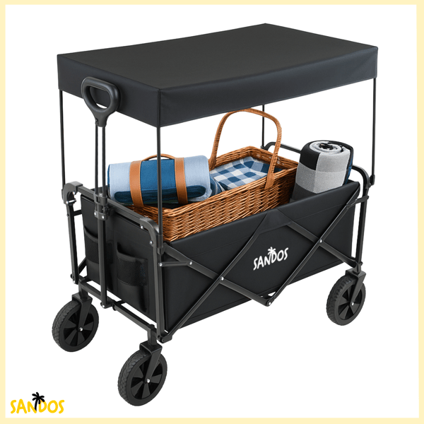 Strandklapvogn med kaleche, trailer, 100 kg, sort, foldbar, til strandferier