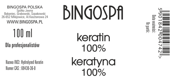 Øger hårets volumen Keratin 100% Bingospa 100 ml