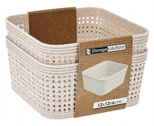 Förvaringskorgar, set om 2, plast, beige, 12x12x6cm