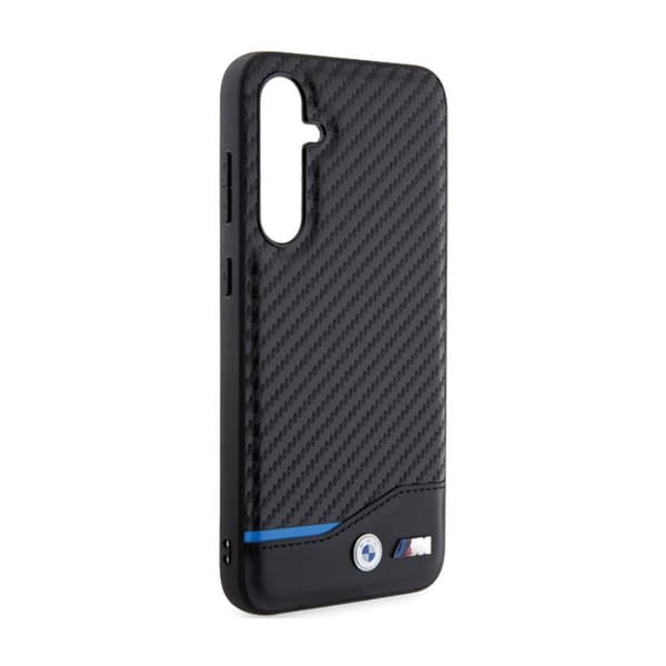 BMW Læder Carbon Blue Line - Samsung Galaxy S23 FE Etui (Sort)