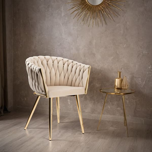 Flettet fløjlsstol COFTON guld VELVET beige