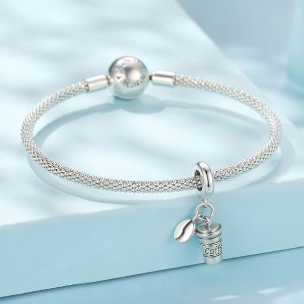 Silver kaffekopp berlock 925 silverarmband hänge