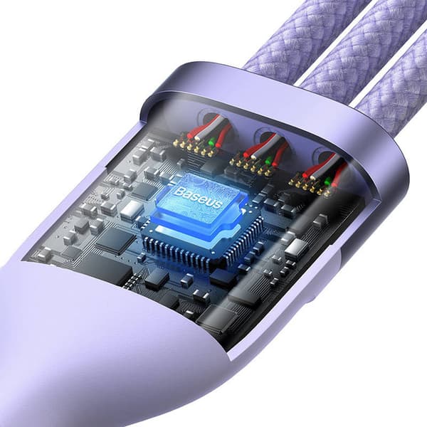 Baseus Flash Series 2 3-i-1 USB-kabel, USB-C + Micro USB + Lightning, 100W, 1,5m (lilla)