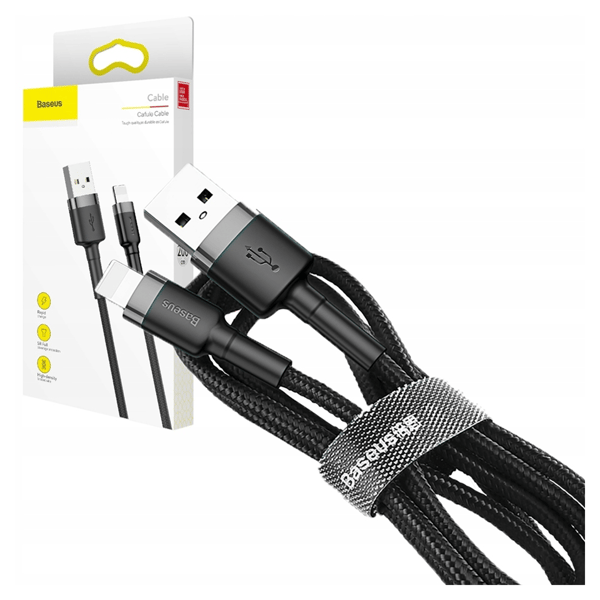 Baseus Cafule Lightning USB-kaapeli 2.4A 1m (Harmaa-Musta)