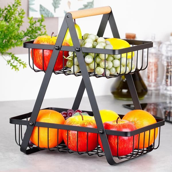 Sort metalfrugtkurv, 2-lags, 27x17,5x29 cm
