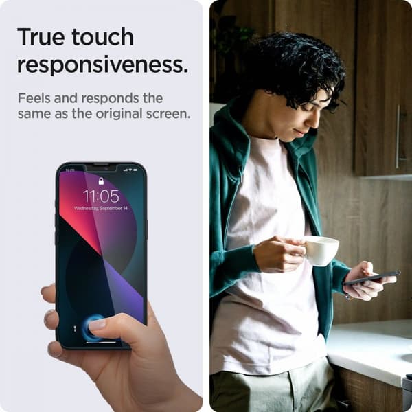 Härdat glas SPIGEN GLAS.TR EZ FIT 2-pack iPhone 13 Pro Max Sekretessskydd