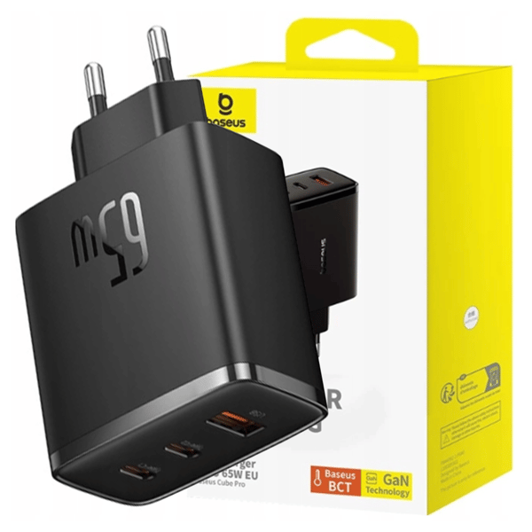Baseus OS-Cube Pro 2xUSB-C + USB vægoplader, 65W (sort)