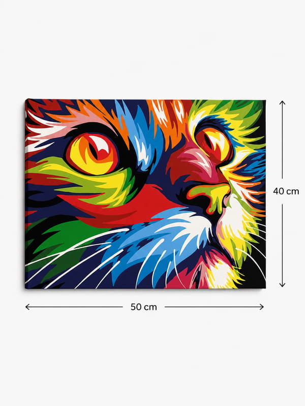 Maleri efter tal med ramme Billeder til maleri - Farverig kat 50x40 cm