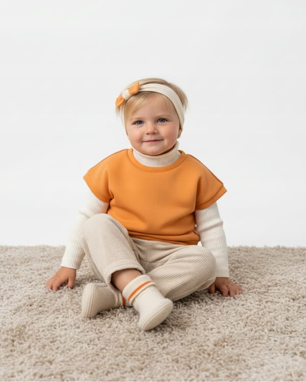 Børneponcho 104 vest kappevarmer bomuld fluffy abrikos