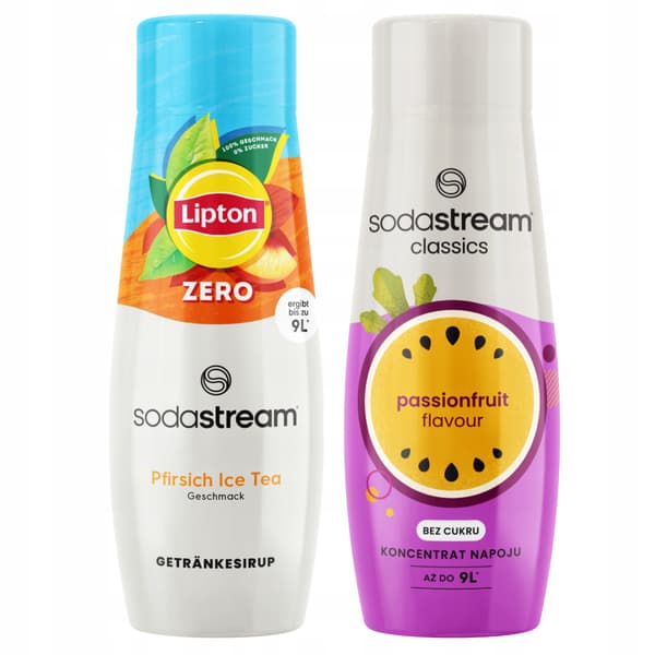 2x SodaStream Lipton jäätee Peach Zero Sugar Free -siirappi + passionhedelmä
