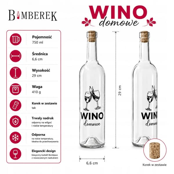 Vinflaskor med tryck, hemvin, 750ml, färglös flaska, 0,75l, 10x