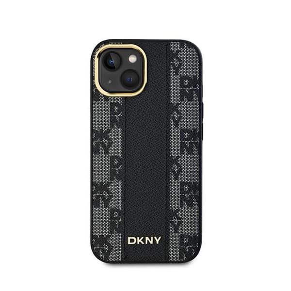 DKNY Læder Ternet Mono Mønster MagSafe - iPhone 15 Plus / 14 Plus Etui (Sort)