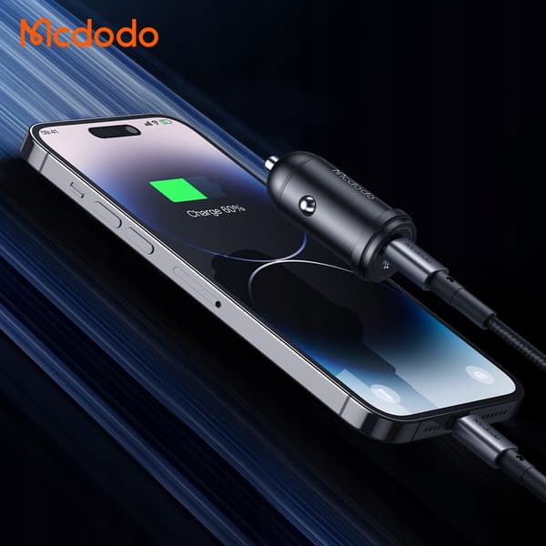 MCDODO HURTIG BILOPLADER TIL USB-C TELEFON LED + LIGHTNING-KABEL