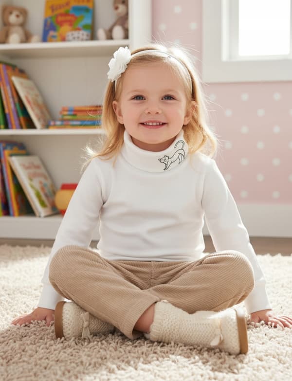 Barn TURTLENECK 110 SWEATSHIRT Barn T-SHIRTBLUS med ECRU-tryck