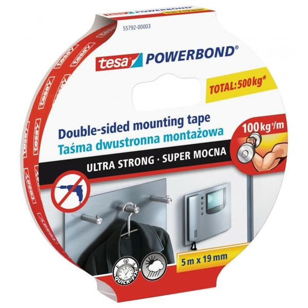 TESA POWERBOND DUBBELHÄFTIG TEJP 5 m x 19 mm EXTRA STARK