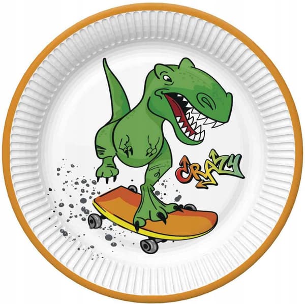 Dinosaur paptallerkener Dino 23 cm 8 stk.