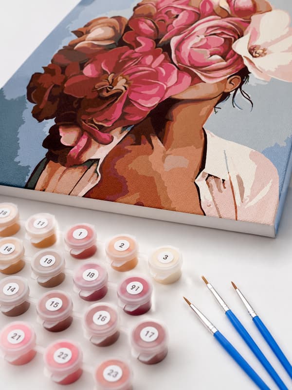 Maling med tal Kvinde med blomster 40x50 cm