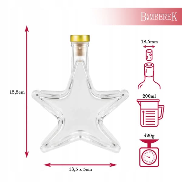 JULSTJÄRNAFLASKA 200ML LIKÖR PRESENTGLASFLASKOR FÖR LIKÖR