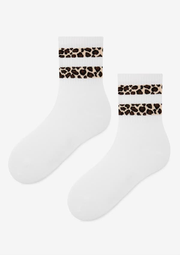 Hvide damesokker med moderne leopardprint striber Panther Stripe Marilyn 36/40