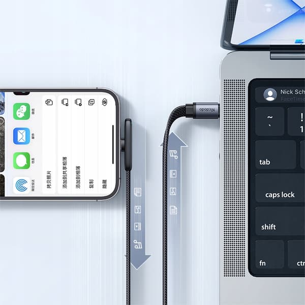 MCDODO Vinklet USB-C Lightning fladkabel 36W til iPhone 12 13 14 sort 2m