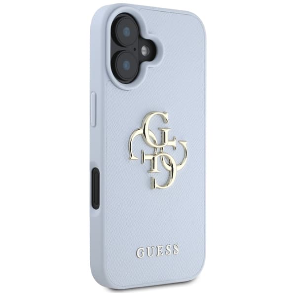 Guess Grained Big 4G Logo Small Classic Logo cover til iPhone 16 blå